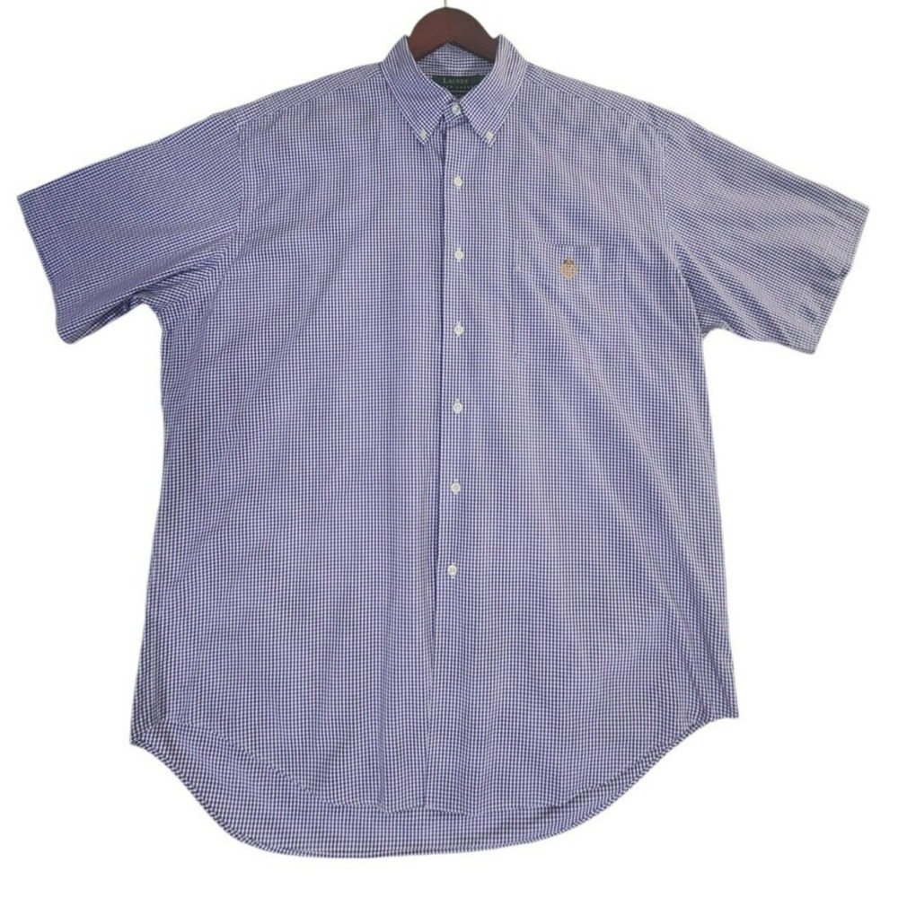 Lauren Ralph Lauren Button Down Shirt Men's Large Purple Short Sleeve Crest